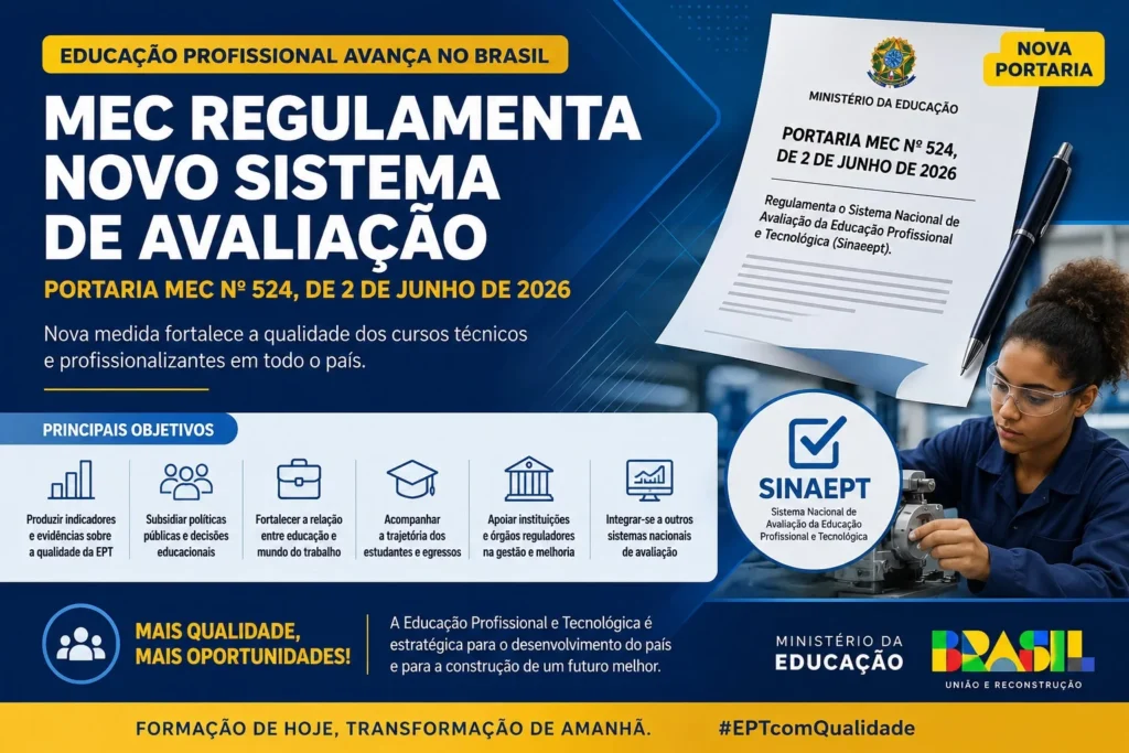 MEC Regulamenta Novo Sistema Nacional de Avaliação da Educação Profissional e Tecnológica